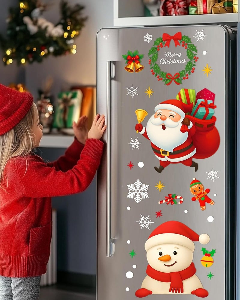 JMHACHY Christmas Window Clings - 9 Sheets 162 Pcs Cute Xmas Decorations for Winter Holiday Home Party Santa Reindeer Snowman Gingerbread Snowflake Stickers for Glass Double-Sided Static Window Decals - Image 4